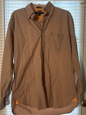 Tommy Hilfiger Men's Orange and Blue Micro-Check Button-Down Shirt